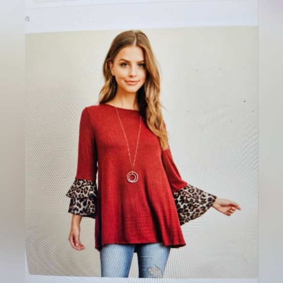 A Girl Thing Red Long Sleeve Top with Leopard Accents - Picture 4 of 5